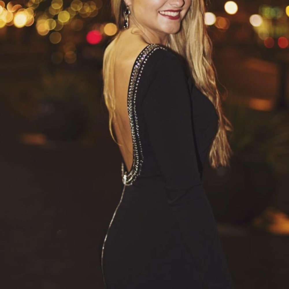 Backless Black Mini Long Sleeve Formal Dress
